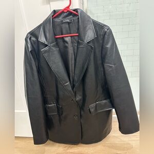 Automet Black Blazer Sleek Leather Suit Jacket
